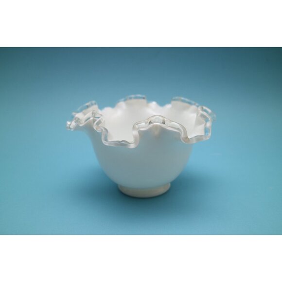 Fenton Silver Crest Footed Milk Glass Ruffled Bowl | Double Crimp - Picture 3 of 5
